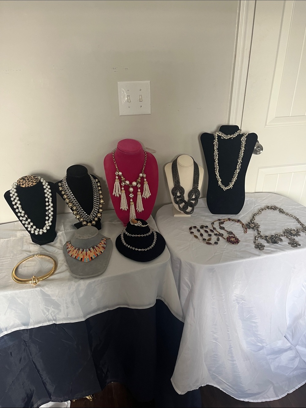 Lot of vintage Assorted Statement Necklaces - Black, Gold, Pink, Silver